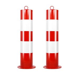 Red White Steel Warning Bollard with Lifting Ring for Road Safety Industrial Warehouse Community Hotel with Custom Color Powder Coating
