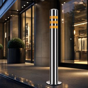 Stainless Steel Bollard with Reflective Bands for Storefront Street Factory Campus Parking Road Driveway Entrance with Powder Coating Lock System
