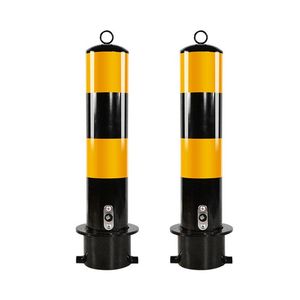Removable Yellow Black Steel Warning Bollard with Lock and Ground Socket Airport Plaza Commercial Industrial with Easy Installation Reflective Stripes