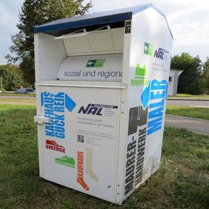 Clothing Donation Recycling Bin Coated Steel Durable Front Loading Eco Friendly Outdoor Street Community Receptacle