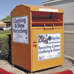 Clothing Donation Recycling Bin Powder Coated Steel Durable Tall Outdoor Community Charity Center Cabinet