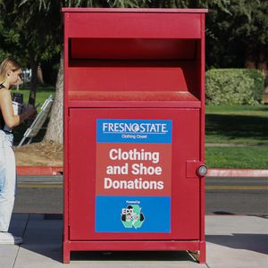 Clothing Donation Recycling Bin Powder Coated Steel Security Lock Outdoor Campus School Receptacle