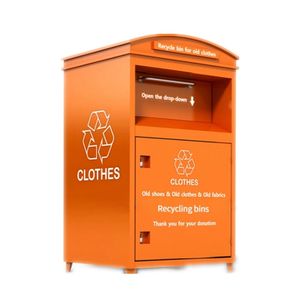 Clothing Donation Recycling Bin Powder Coated Steel Security Lock Front Loading Curved Top Outdoor Street Community Receptacle