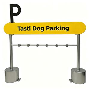 Pet Training Dog Park Leash Post Sign Tie Point Six Yellow Board Stainless Steel Outdoor