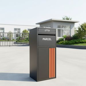 Dark Grey Wood Grain Metal Parcel Box for Community Entrance Gate Porch Garden Patio Courtyard Outdoor Driveway with Lockable Door