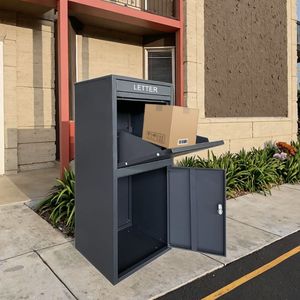 Dark Grey Metal Tall Parcel Box for Apartment Building Front Entrance Driveway Yard Residential Community with Custom Size Powder Coated