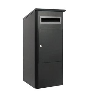 Dark Grey Steel Tall Parcel Box for Front Door Package Delivery Community Apartment School Office Outdoor Porch with Waterproof Lid