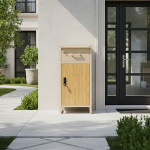 Beige Wood Grain Metal Parcel Box for House Front Door Warehouse Outdoor Porch Garden Patio with Drainage Holes Custom Size