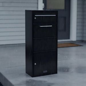 Black Multi Compartment Metal Tall Parcel Box for Outdoor Front Door Courtyard Entrance Driveway Yard with Drainage Holes Custom Size